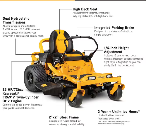 Cub Cadet Ultima ZT1 50 in. Fabricated Deck 23HP V-Twin Kawasaki FR Series Engine Dual Hydro Drive Gas Zero Turn Riding Lawn Mower